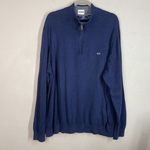Vineyard Vines Other - Vineyard Vines Blue 100% Cotton 1/4 Zip MockNeck Sweater Men Size 2XL Pullover